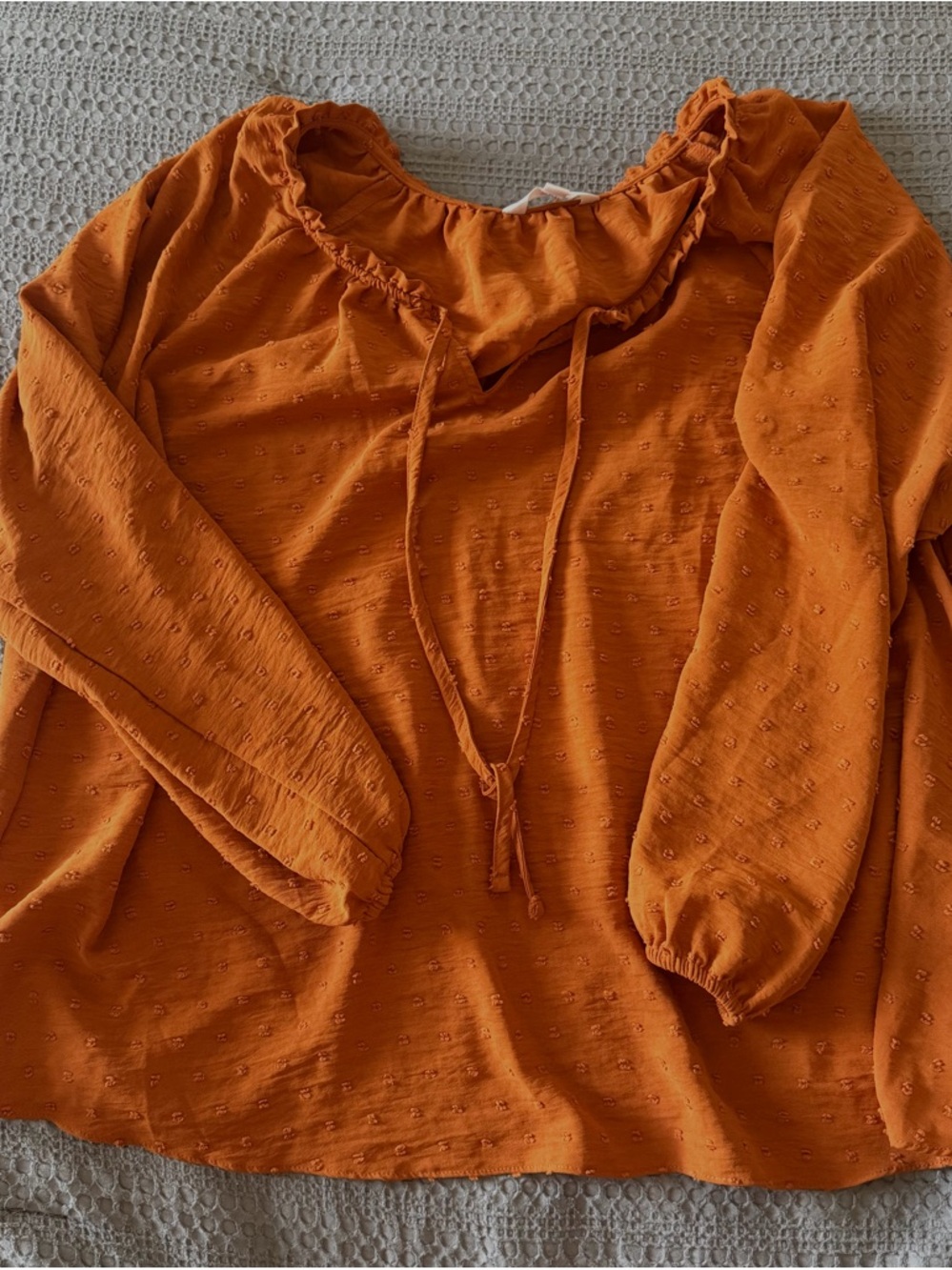 LC Lauren Conrad Rust Orange Peasant Blouse with Tie Neck